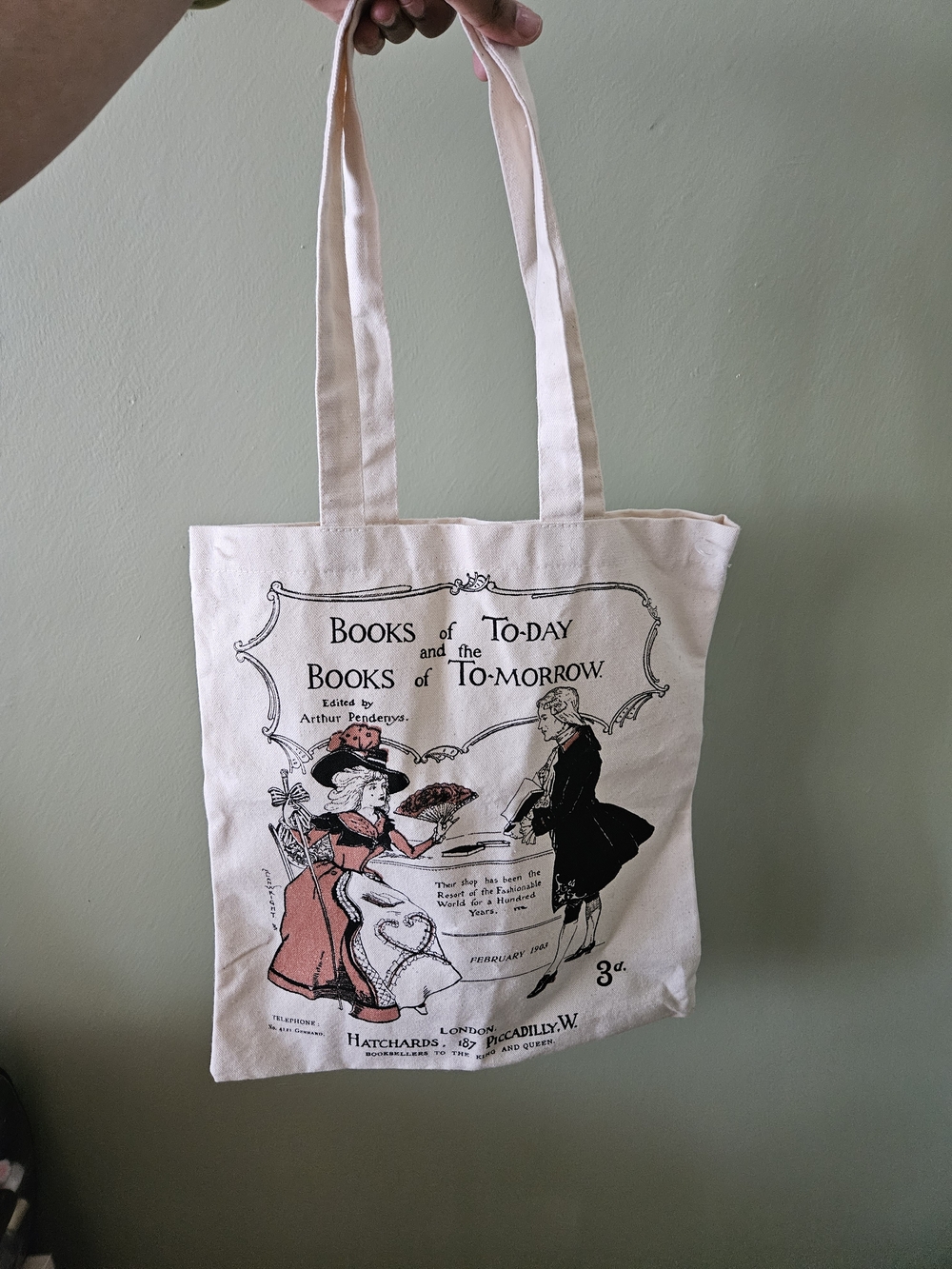 Canvas Tote Bag with Vintage Illustration - Cream